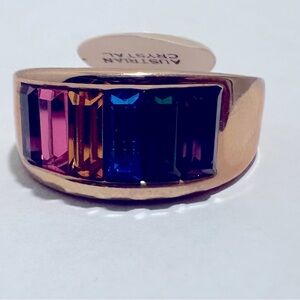 Vintage Finesse Gold Tone Austrian Crystal Ring - Size 10  New Old Stock